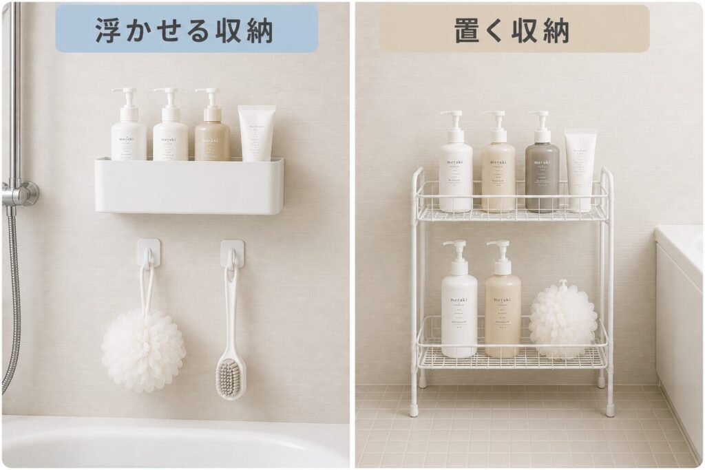 浮かせる収納と置く収納