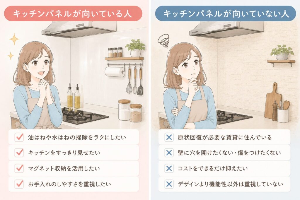 キッチンパネルが向いている場合と向いていない場合