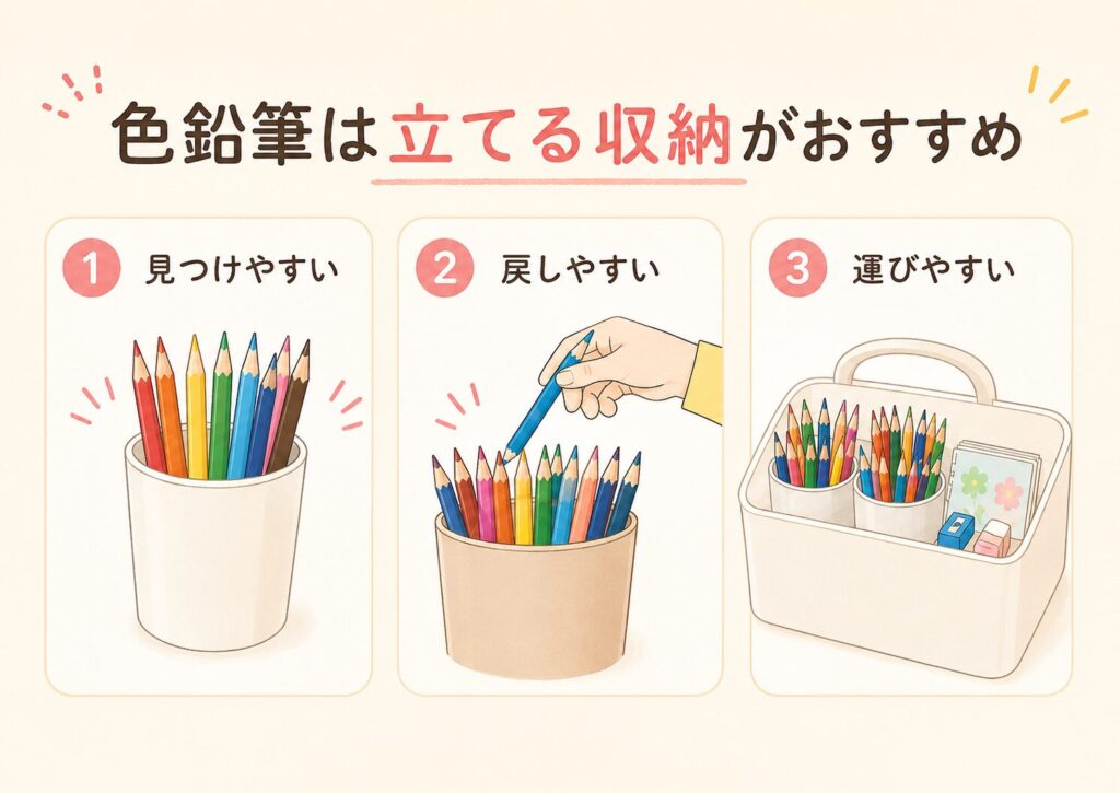 色鉛筆は立てる収納がおすすめ