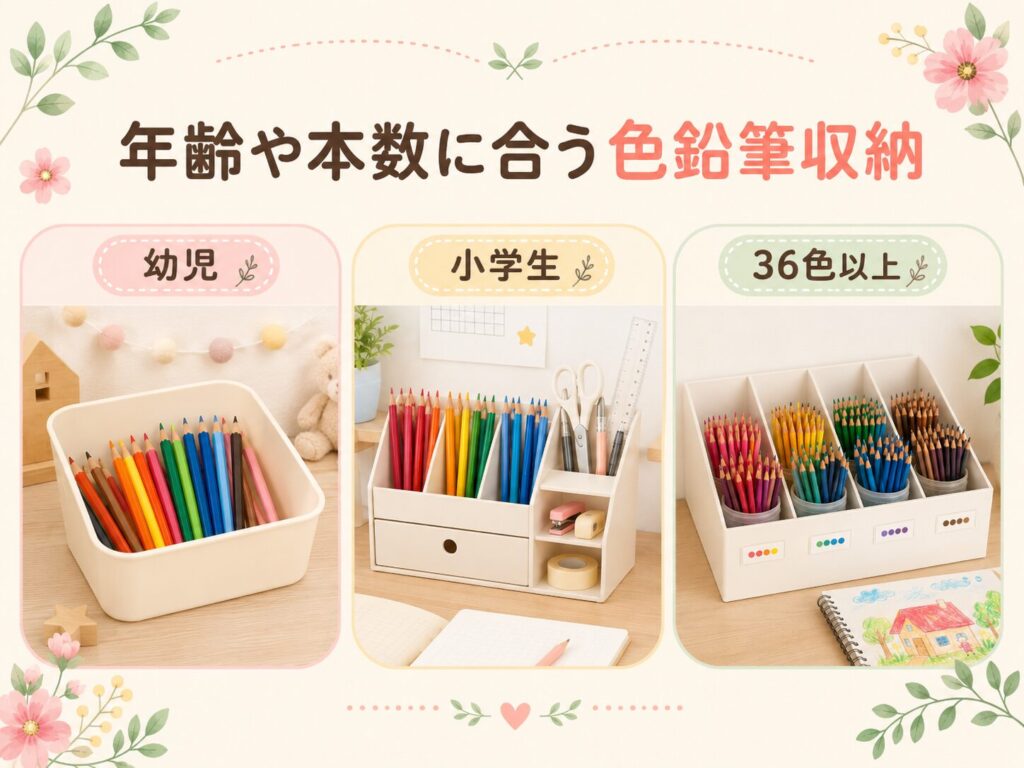 年齢や本数に合う色鉛筆収納