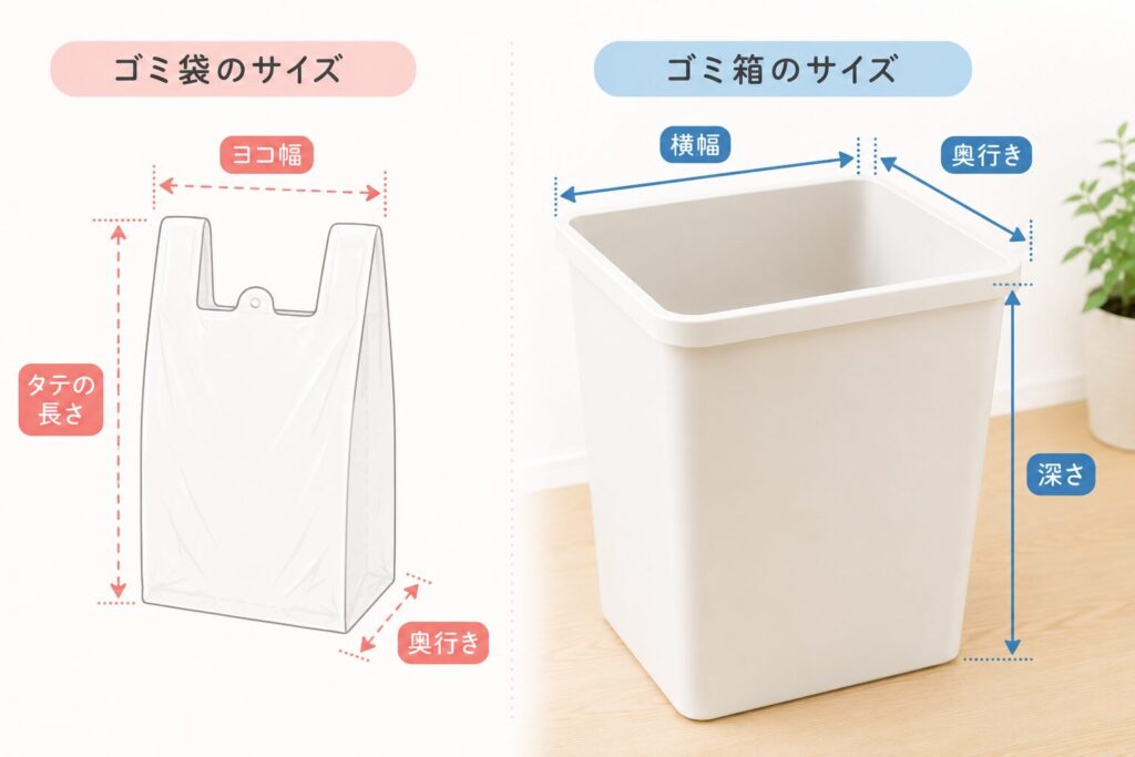 ゴミ袋とゴミ箱のサイズを測る
