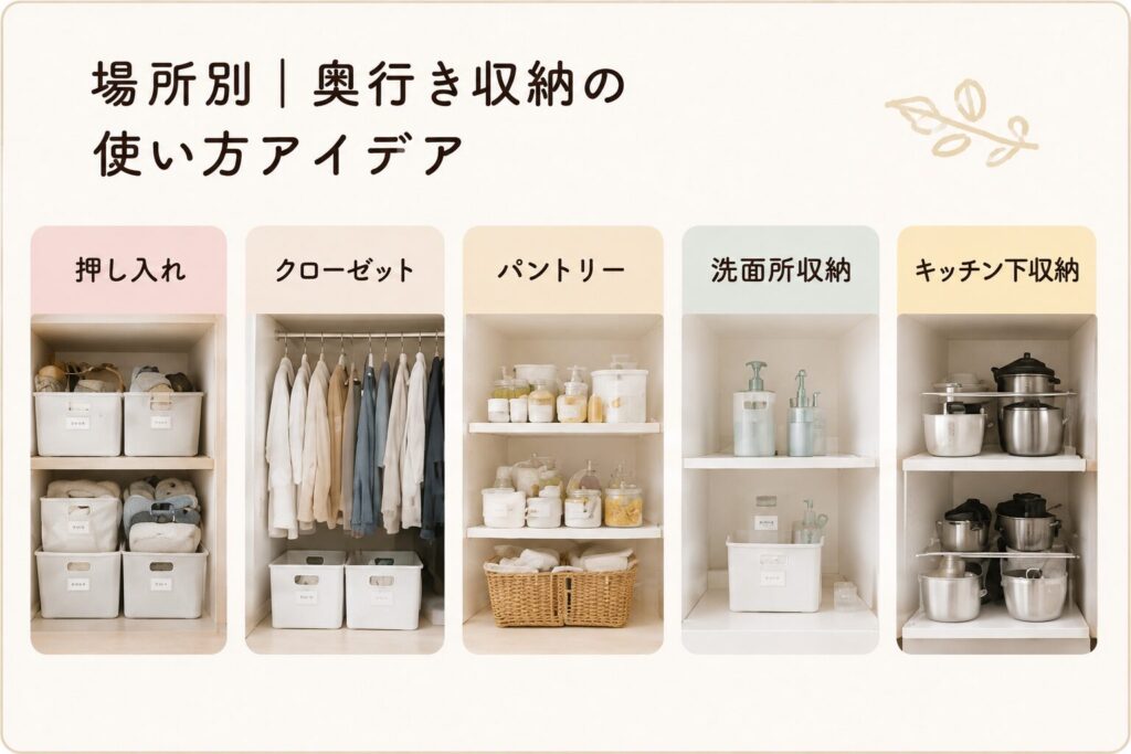 場所別 奥行きのある収納の使い方アイディア