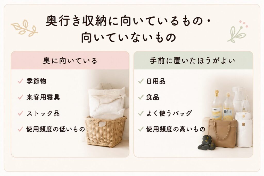 奥行きのある収納に向いているもの、向いていないもの